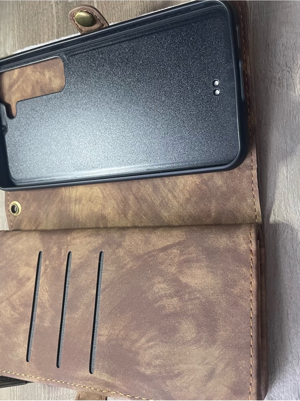 Classic Brown Leather-Style Men’s Wallet Phone Case with Card Slots